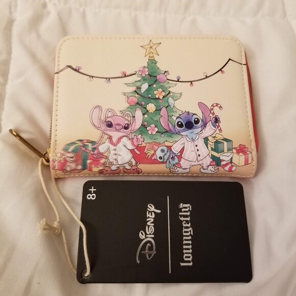 Loungefly Disney Wallet Stitch & Angel Holiday Tree Mini Zipper Scrump Christmas - Picture 2 of 8